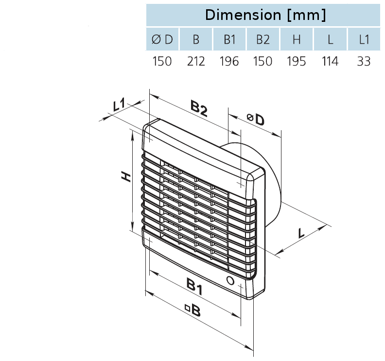 Lüfter bx-WVA 150 (Ablüfter DN 150 mm)